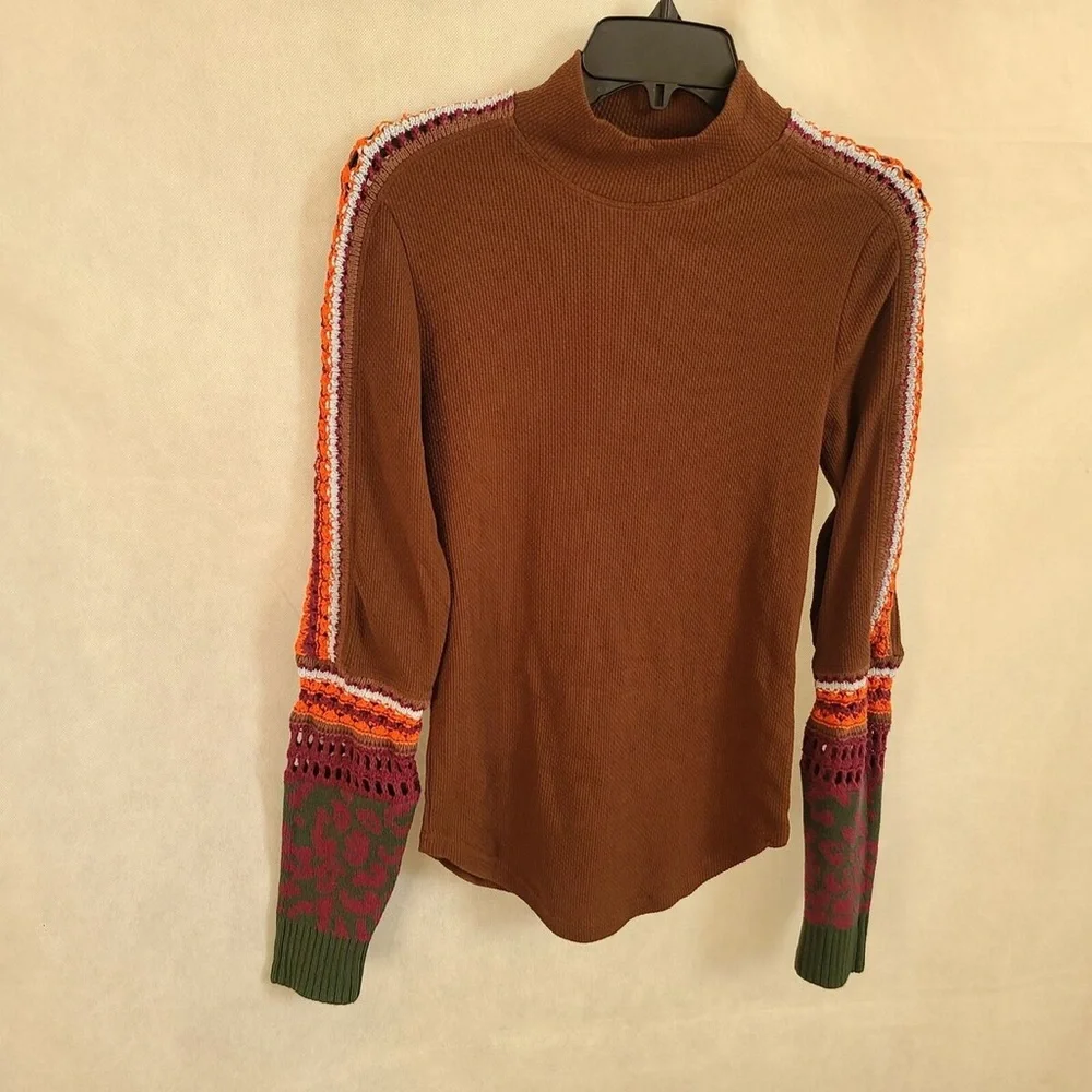 🍁🔥Free People brown Boho Thermal top - Picture 2 of 4